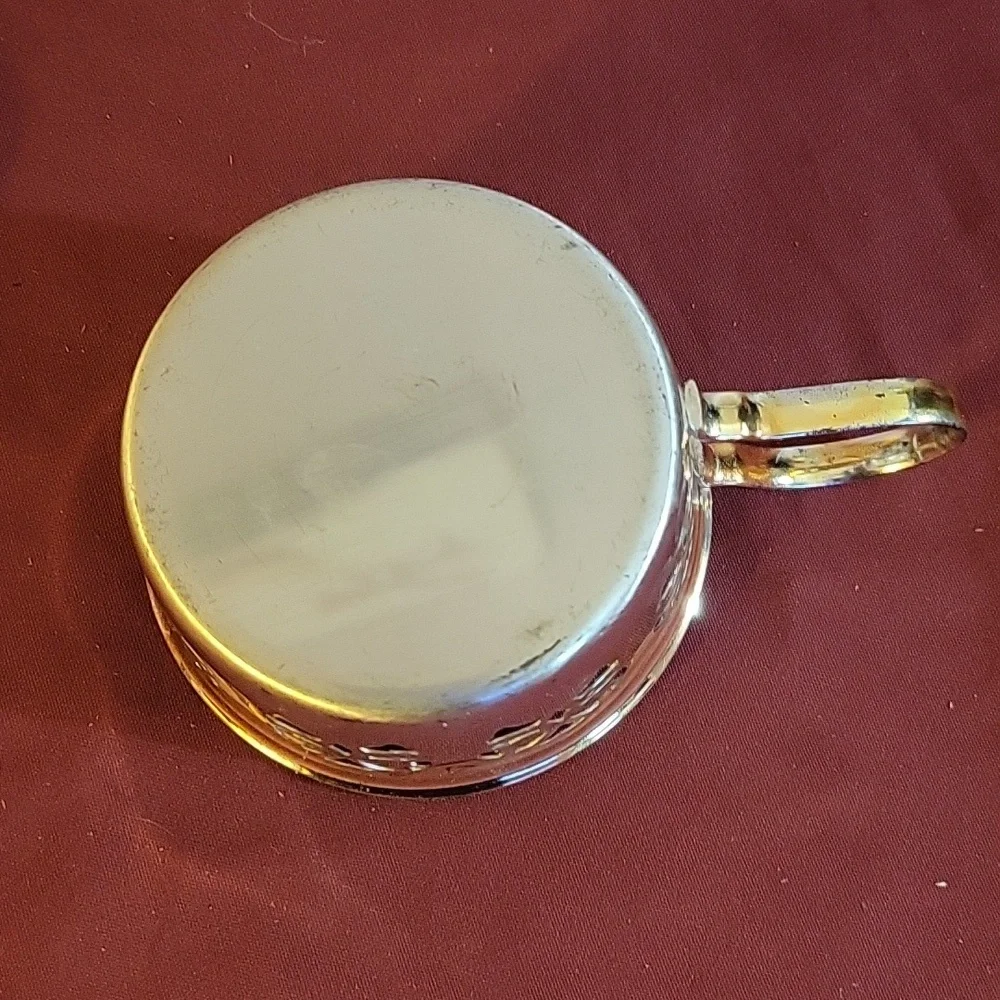 Clear Glass Teacup with Silver Plated Metal Saucer, made in Germany-latticework